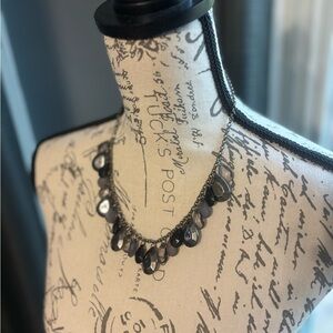 Black and Silver Statement Necklace with Textured Discs
